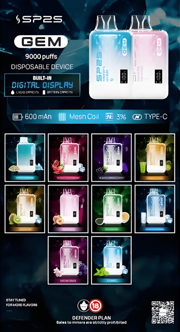 全新上市智能顯示屏 SP2S 9000 PUFFS 思博睿一次性拋棄式電子煙