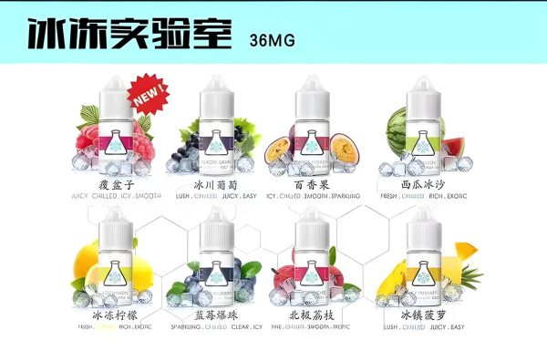 ICE LAB 冰凍實驗室煙油：36mg 高強度尼古丁鹽！極致果味（藍莓、荔枝、蜜瓜）與高品質保證