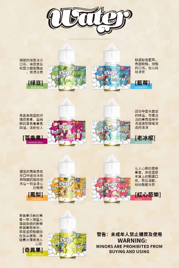 WATER 瓦特電子菸油：30MG Nic Salt 大容量，台灣熱銷冰鎮水果系列推薦！